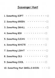 English Worksheet: Scavenger Hunt