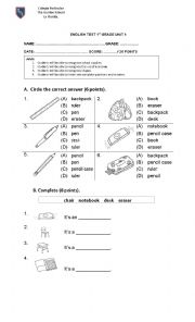 English Worksheet: school objects