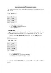 English Worksheet: simple present 3rd person S rules spelling.