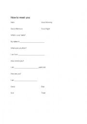 English Worksheet: Nice to Meet You