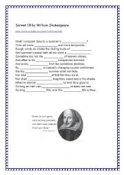 English Worksheet: Sonnet 18 by William Shakespeare (sung by David Gilmour)