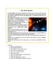 English Worksheet: Our Solar System
