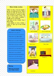 English Worksheet: Elisass daily routine