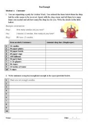 English Worksheet: Too/Enough