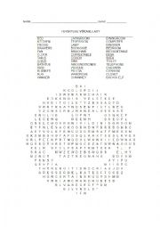 Furniture vocabulary wordsearch