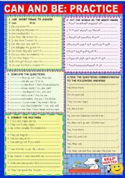English Worksheet: Can and Be : 2 page practice