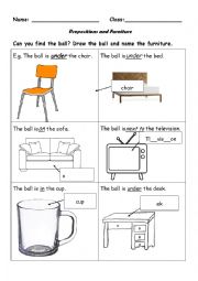 English Worksheet: Prepositions and Furniture