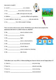 English Worksheet: HAVE TO, DONT HAVE TO, MUSTNT