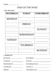 English Worksheet: DAYS OF THE WEEK