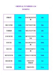 English Worksheet: Ordinal numbers 1-24 DOMINO