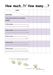 English Worksheet: Survey - How much...? / How many...?