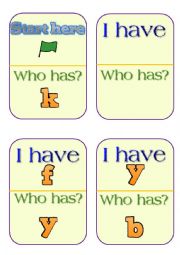 English Worksheet: I have, Who has - A to Z Small letters.