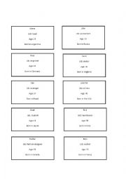 English Worksheet: Cards - Verb to be - oral activity