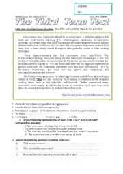English Worksheet: test 1 year unit eureka 