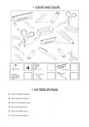 English Worksheet: Count, color and say true or false