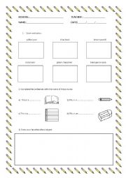 English Worksheet: School Objects
