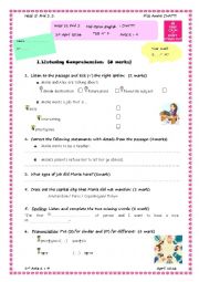 English Worksheet: Mid-term English Test N 3 Arts 2/4