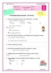 English Worksheet: Mid-term English Test N 3 Arts 1/3