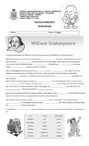 English Worksheet: Shakespeare