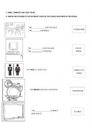 English Worksheet: Parts of the House and Parts of the School