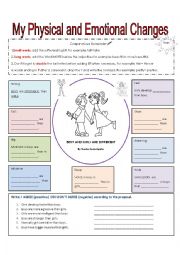 English Worksheet: COMPARATIVES USING PHYSICAL /EMOTIONAL CHANGES IN BOYS AND GIRLS