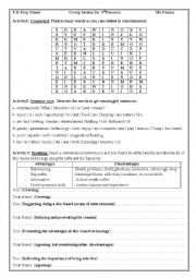 English Worksheet: revision exercise about entertainment