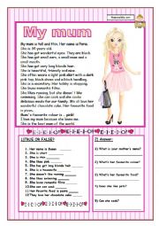 English Worksheet: My mum