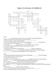 English Worksheet: Puzzle- Seven Continents of the World