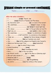 English Worksheet: present simple or present contiouous
