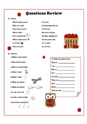 English Worksheet: Elementary questions review