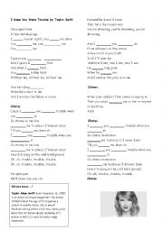 English Worksheet: Taylor Swift I knew you were trouble SIMPLE PAST song
