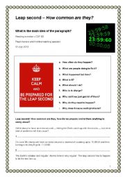 English Worksheet: Leap second - find the main subject of the  paragraph CEF B2