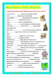 English Worksheet: was,wasnt/ were, werent