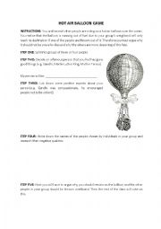 English Worksheet: Hot Air Balloon Game