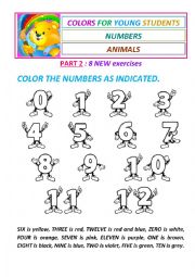 English Worksheet: Colors, numbers and animals for young students - Part 2.