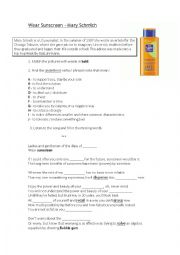 English Worksheet: Wear Sunscreen - good listening and conversation for teens