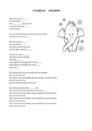 English Worksheet: Paradise (by Coldplay) gap filling