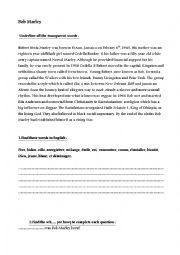 English Worksheet: Bob Marleys life