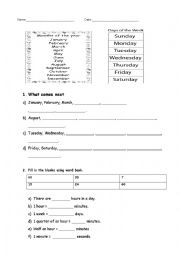 days and months worksheet