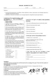 English Worksheet: diagnostic test