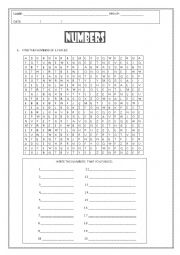 English Worksheet: NUMBERS SEARCHWORDS