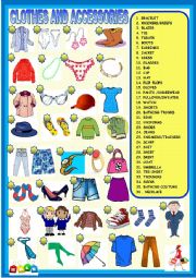 English Worksheet: Clothes and accessories :  2 page practice for young learners