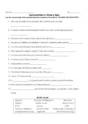 English Worksheet: Communities in History Quiz