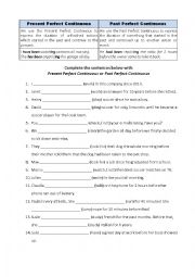 English Worksheet: Present Perfect Continuous X Past Perfect Continuous