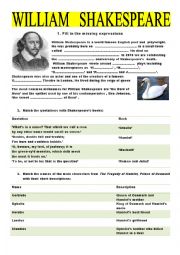 English Worksheet: William Shakespeare