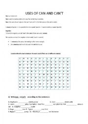 English Worksheet: uses of can and cant