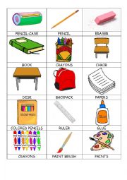 English Worksheet: Memory game - school object 