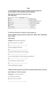 English Worksheet: Test past continuous, have or has, present perfect simple,  