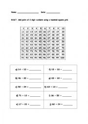English Worksheet: 2 digit addition using 100 square grid LA