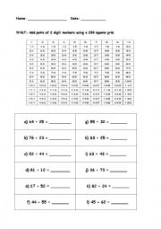 2 digit addition using 150 grid